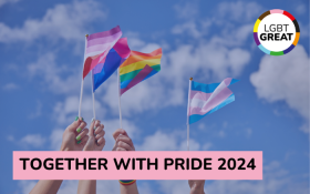 Pride flag with title overlay - Together with Pride 2024